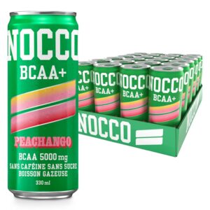 NOCCO Boisson énergisante pêche & mangue, 24x330ml Sans Sucre BCAA Boissons énergétiques (Peachango)