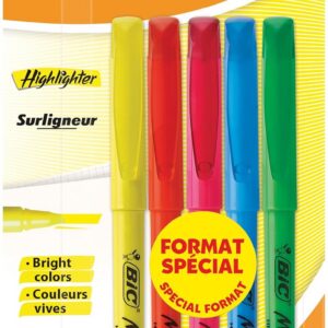 Bic Highlighter Surligneurs Pointe Biseautée, 5 unités