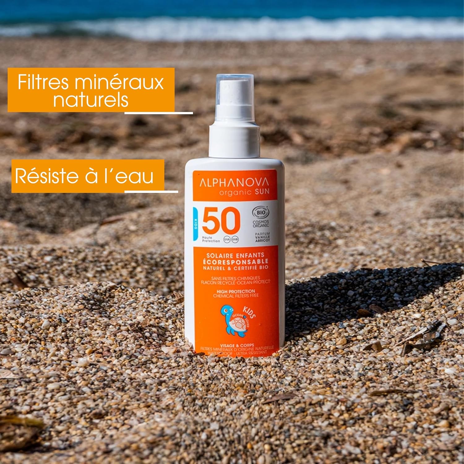 ALPHANOVA Spray solaire Enfants SPF 50 - Naturel et Bio - parfumé - Filtre minéral naturel -125g – Image 3