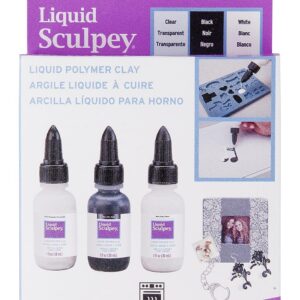Polyform Sculpey Liquid Basics 3/pkg-Clear, Black, White, Claire