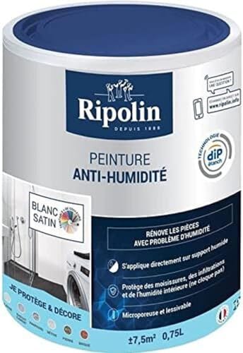 RIPOLIN — Peinture anti-humidité intérieur satin blanc 0,75 L