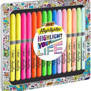 BIC Highlighter Grip — Surligneurs assortis, boîte métal 15 pcs