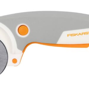 Fiskars Cutter Rotatif en Titane, Lame rotative avec Gâchette, pour Droitier et Gaucher, Diamètre de la Lame : 45 mm, orange/blanc/gris, 1066041
