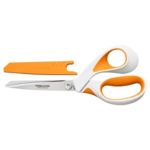 Fiskars Ciseaux de Tailleur Razor Edge, Longueur 20,7 cm, Lames en acier inoxydable/Poignées en plastique, Blanc/Orange, 1070078