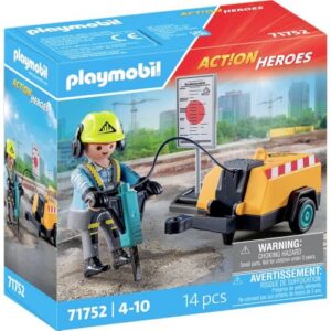 PLAYMOBIL Action Heroes — Ouvrier avec marteau-piqueur et signalisation
