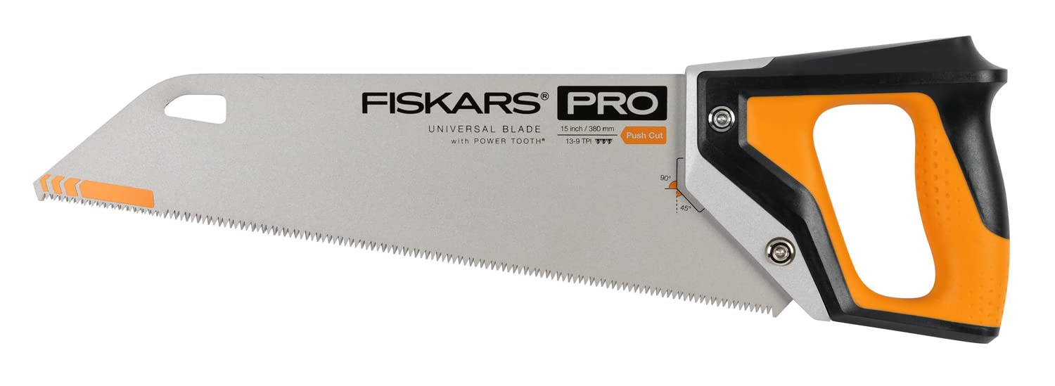FISKARS PowerTooth — Scie égoïne bois, stratifiés et PVC 38 cm