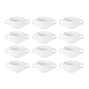 Olympia Athena Hotelware - Bols à soupe empilables blancs munis d'une anse 290 ml, lot de 12, diamètre : 107 mm, porcelaine résistante aux éclats, qualité professionnelle pour la restauration | CF369