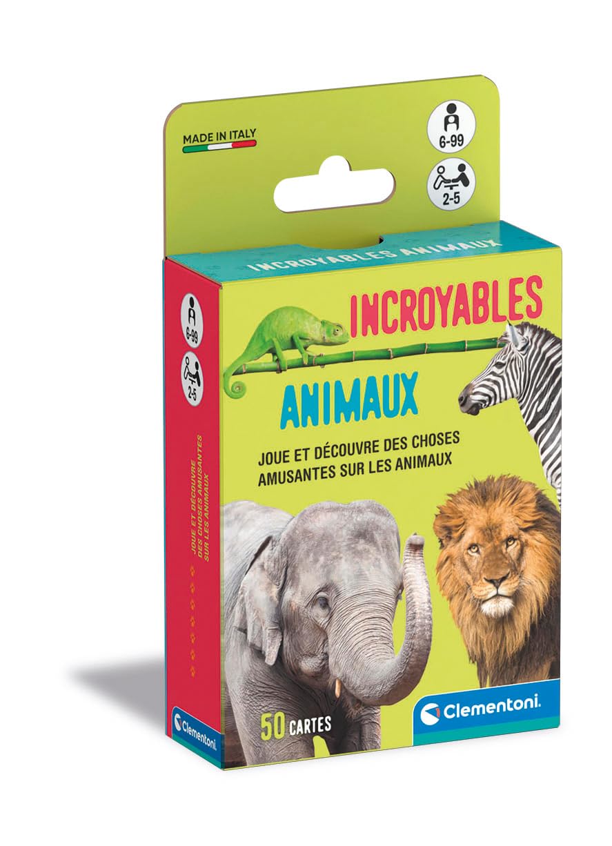 CLEMENTONI Incroyables Animaux — jeu de cartes éducatif 50 cartes