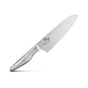 KAI Seki Magoroku Shoso Santoku 16,5 cm - Acier Inoxydable 5CR15MoV 56 (±1) HRC - Convexe - Manche en Acier Inoxydable 18-8 avec Motif en Diamant - Couteau de Chef Japonais - Fabriqué au Japon