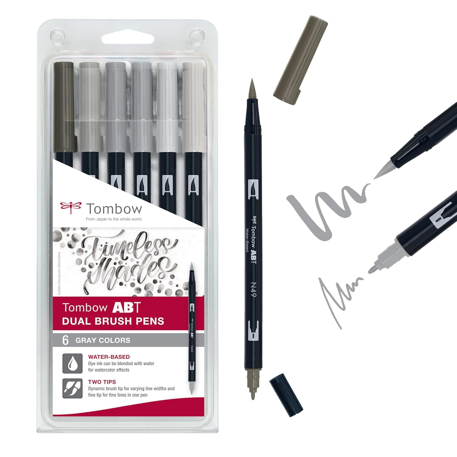 TOMBOW ABT Dual Brush Pen — Feutres pinceau double pointe x6 Gris