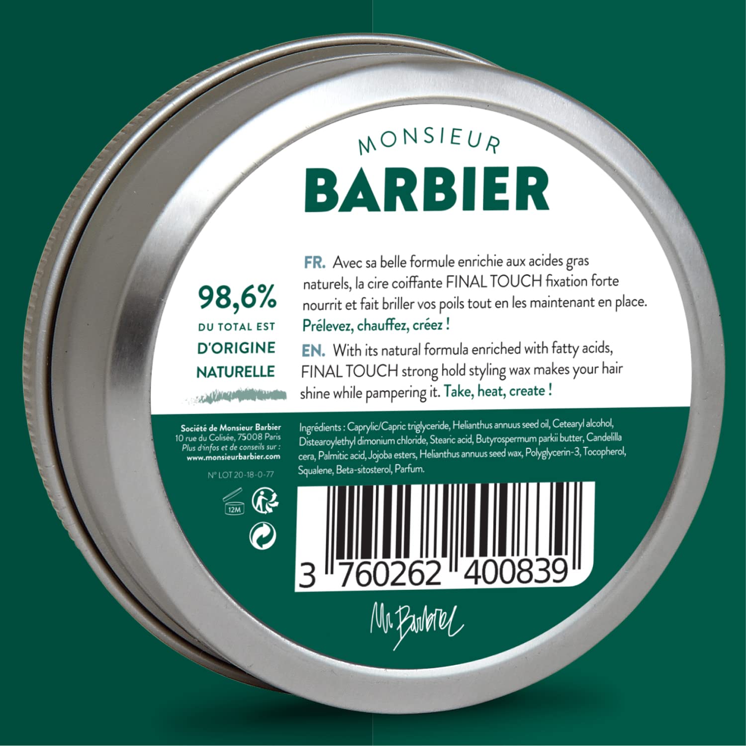 MONSIEUR BARBIER FINAL TOUCH — Cire cheveux & barbe fixation forte – Image 4
