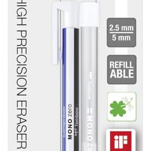 TOMBOW Mono Zéro — Stylo gomme + recharge rectangulaire 2,5x5 mm