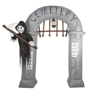P'TIT CLOWN - 91507 - Entrée de Cimetière Géante Gonflable - Lumineux - Gonfleur Intégré - Décoration Intérieure et Extérieure pour Halloween - Fonctionne sur Secteur - 2,40 m de Haut