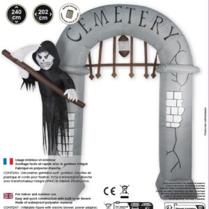 Alternative view of P'TIT CLOWN - 91507 - Entrée de Cimetière Géante Gonflable - Lumineux - Gonfleur Intégré - Décoration Intérieure et Extérieure pour Halloween - Fonctionne sur Secteur - 2,40 m de Haut