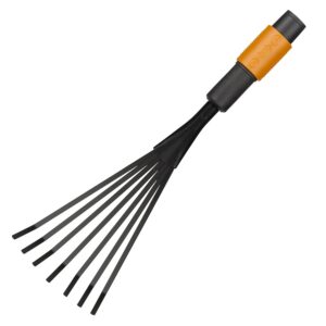 Fiskars Petit Balai à Feuilles, Tête D'outil Quikfit, 7 dents, Largeur: 12 cm, dents en Acier, Noir/Orange, Quikfit, 1001412