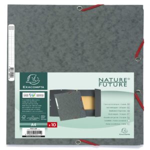 Exacompta - Réf. 55511SE - Paquet de 10 chemises à élastiques - pochettes 3 rabats - en carte lustrée 400 g/m2 - dimensions 24 x 32 cm pour documents au format A4 - couleur gris