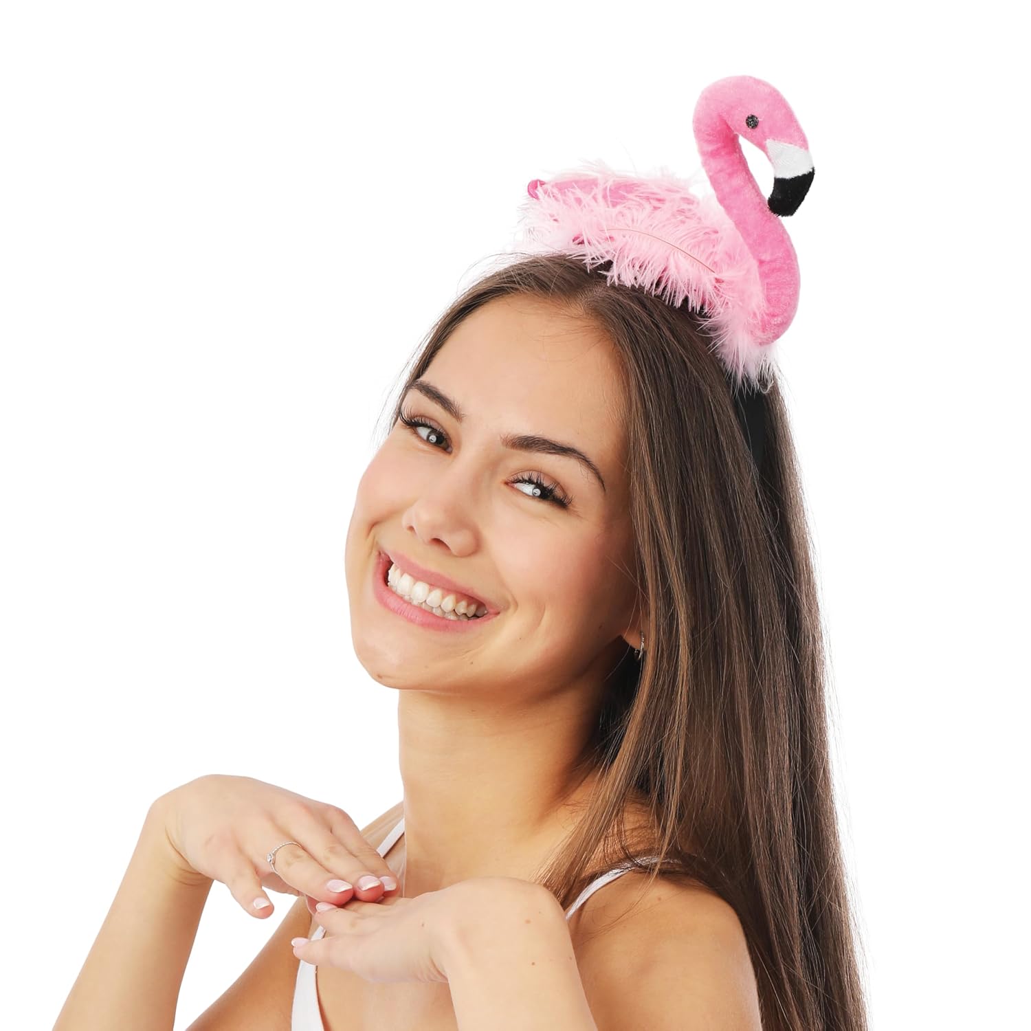 P'TIT CLOWN — Serre-tête flamant rose avec plumes – Image 2