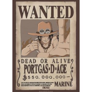 GB Eye – Poster ONE PIECE Wanted Ace – Produit Officiel – Format 52 x 38 cm – Papier Laminé – Affiche Collector Manga