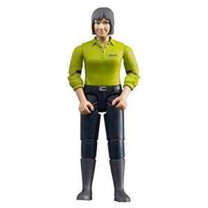 BRUDER bworld — Figurine fermière femme peau claire pantalon bleu