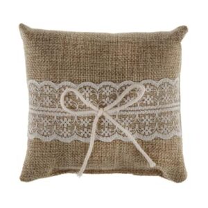 — Coussin porte-alliances toile de jute et dentelle 12 cm