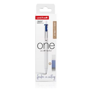 UNI-BALL ONE — Roller gel bleu 0,7 mm + 3 recharges