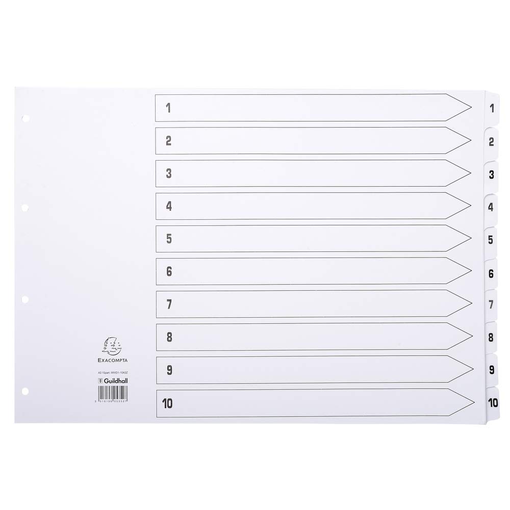 Exacompta - Réf. MWD1-10A3Z - Intercalaires en carte blanche 160g/m2 FSC® avec 10 onglets imprimés numériques de 1 à 10 et plastifiés - Page d'indexation imprimable - Format à classer A3 – Image 4