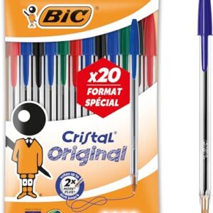 BIC Cristal Original — Stylos-bille pointe moyenne 1,0 mm x20