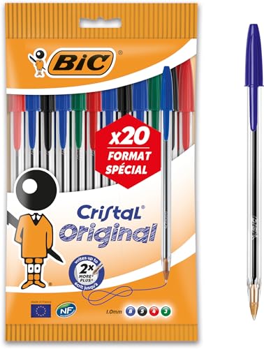 BIC Cristal Original — Stylos-bille pointe moyenne 1,0 mm x20