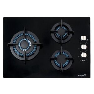 CATA Cristal CCI 5003 BK — Plaque de cuisson gaz 3 brûleurs 59 cm