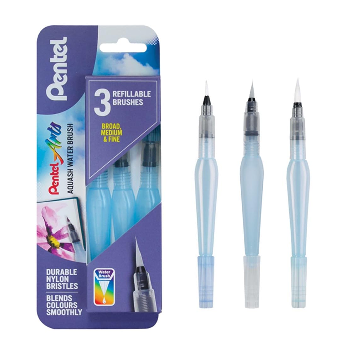 PENTEL Aquash FRH — Lot de 3 Pinceaux à réservoir d'eau