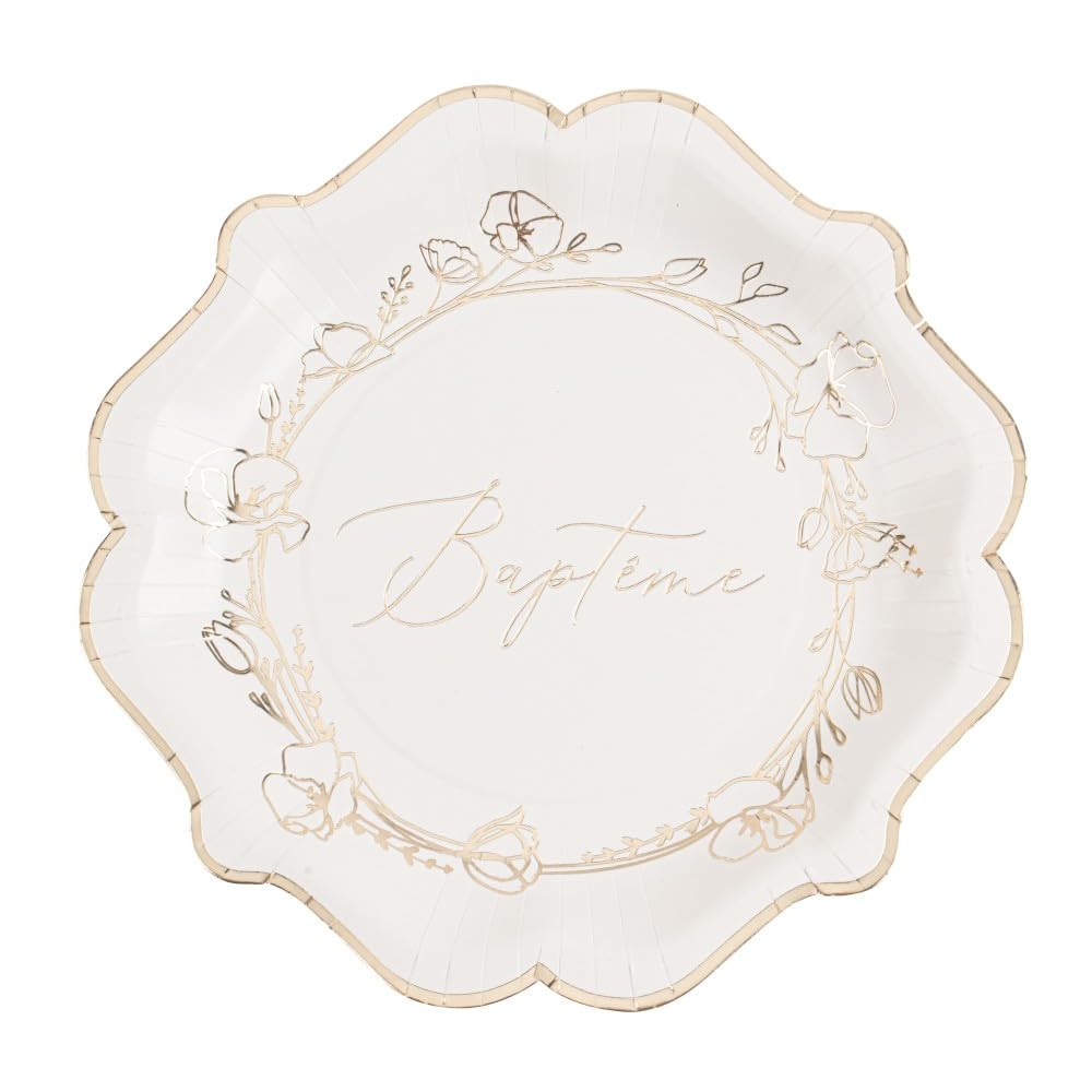 ARTIFETES — 8 Assiettes en Carton Baptême Végétal 23 cm