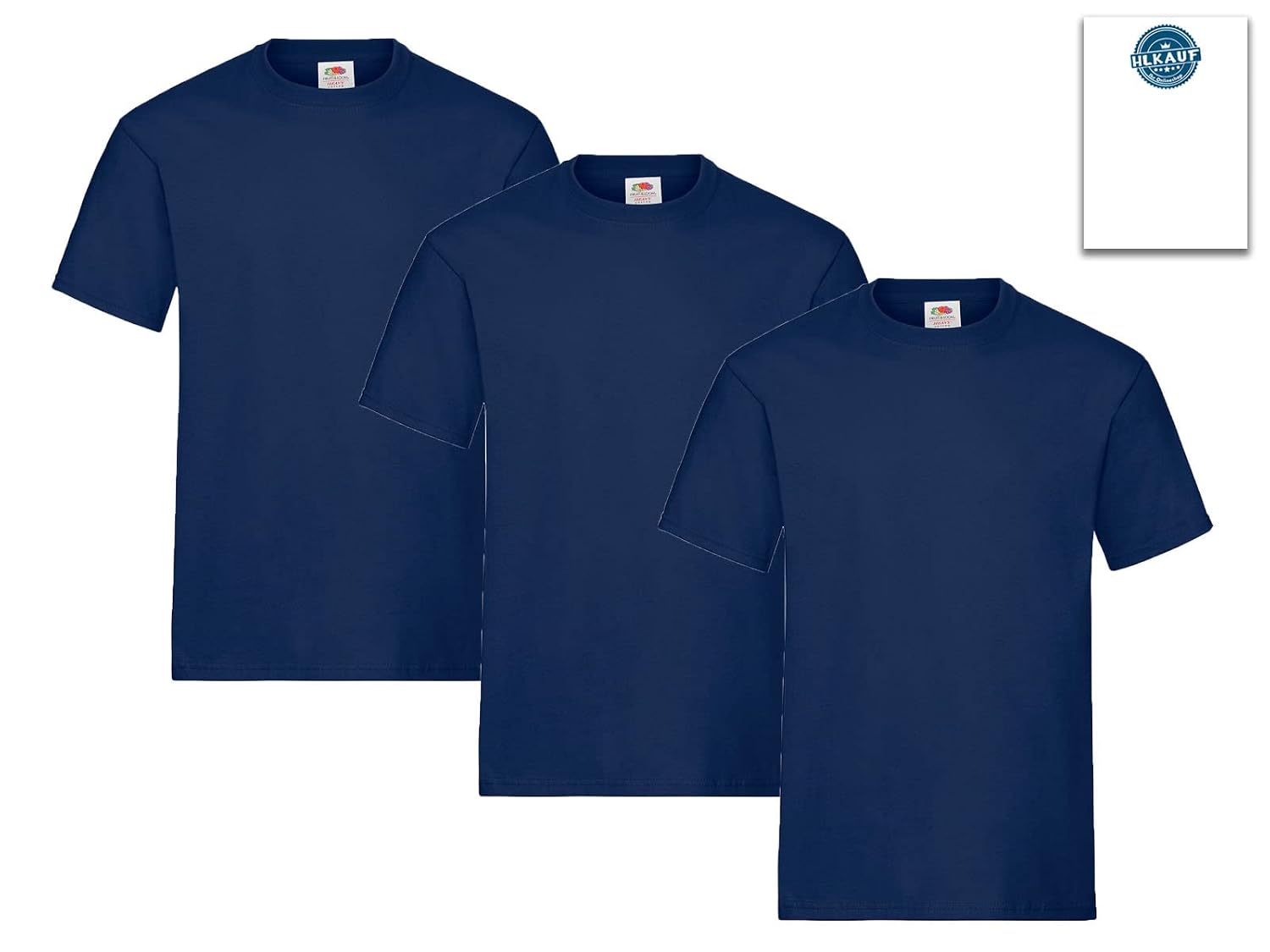 Fruit of the Loom Lot de 3 t-shirts pour homme Taille M (3 x bleu marine) Avec 1 bloc-notes HL Kauf – Image 7