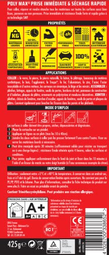 UHU Poly Max — Mastic-colle de fixation blanc 425 g – Image 3