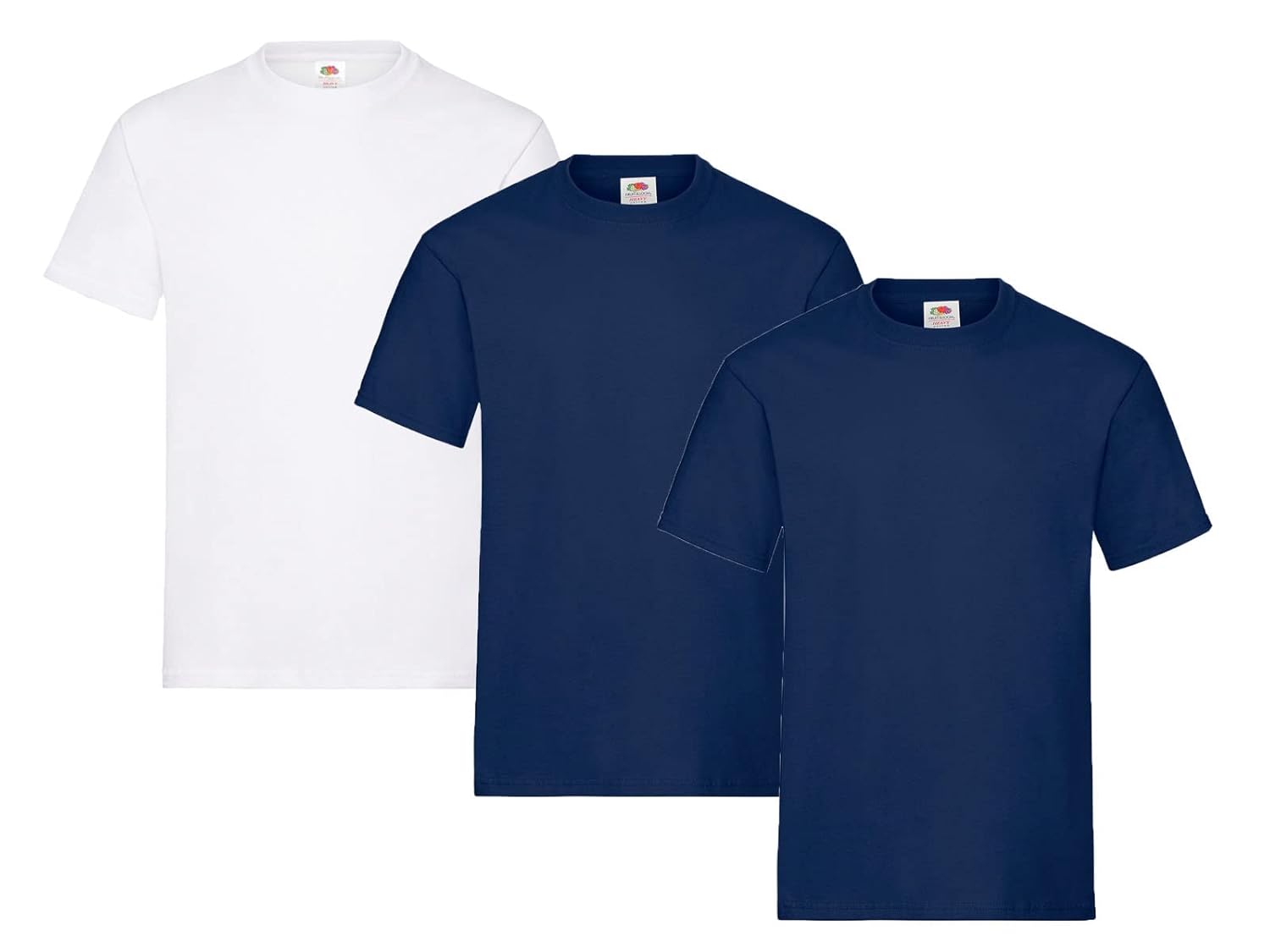Fruit of the Loom Lot de 3 t-shirts pour homme Taille XXL (2 x bleu marine, 1 x blanc) Avec 1 bloc-notes HL Kauf