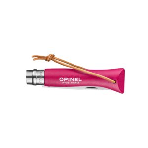 Alternative view of OPINEL N°06 — Couteau framboise avec lien cuir