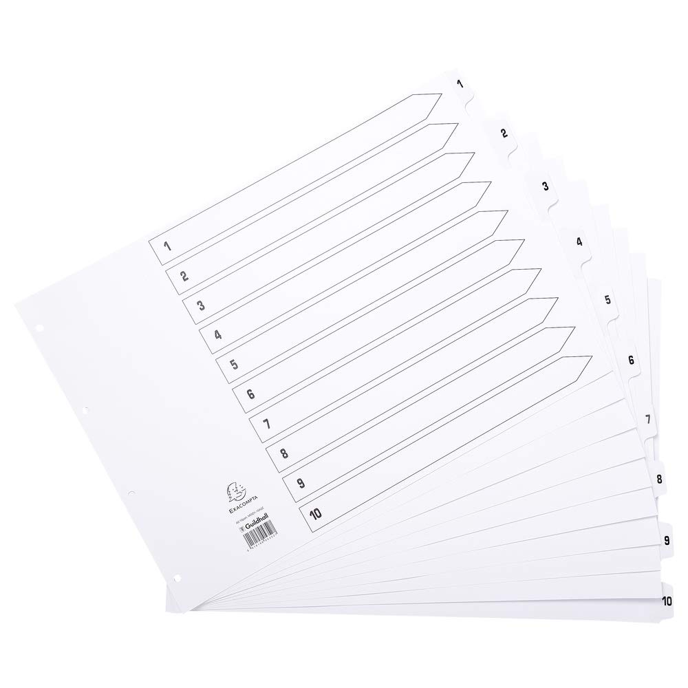 Exacompta - Réf. MWD1-10A3Z - Intercalaires en carte blanche 160g/m2 FSC® avec 10 onglets imprimés numériques de 1 à 10 et plastifiés - Page d'indexation imprimable - Format à classer A3 – Image 2