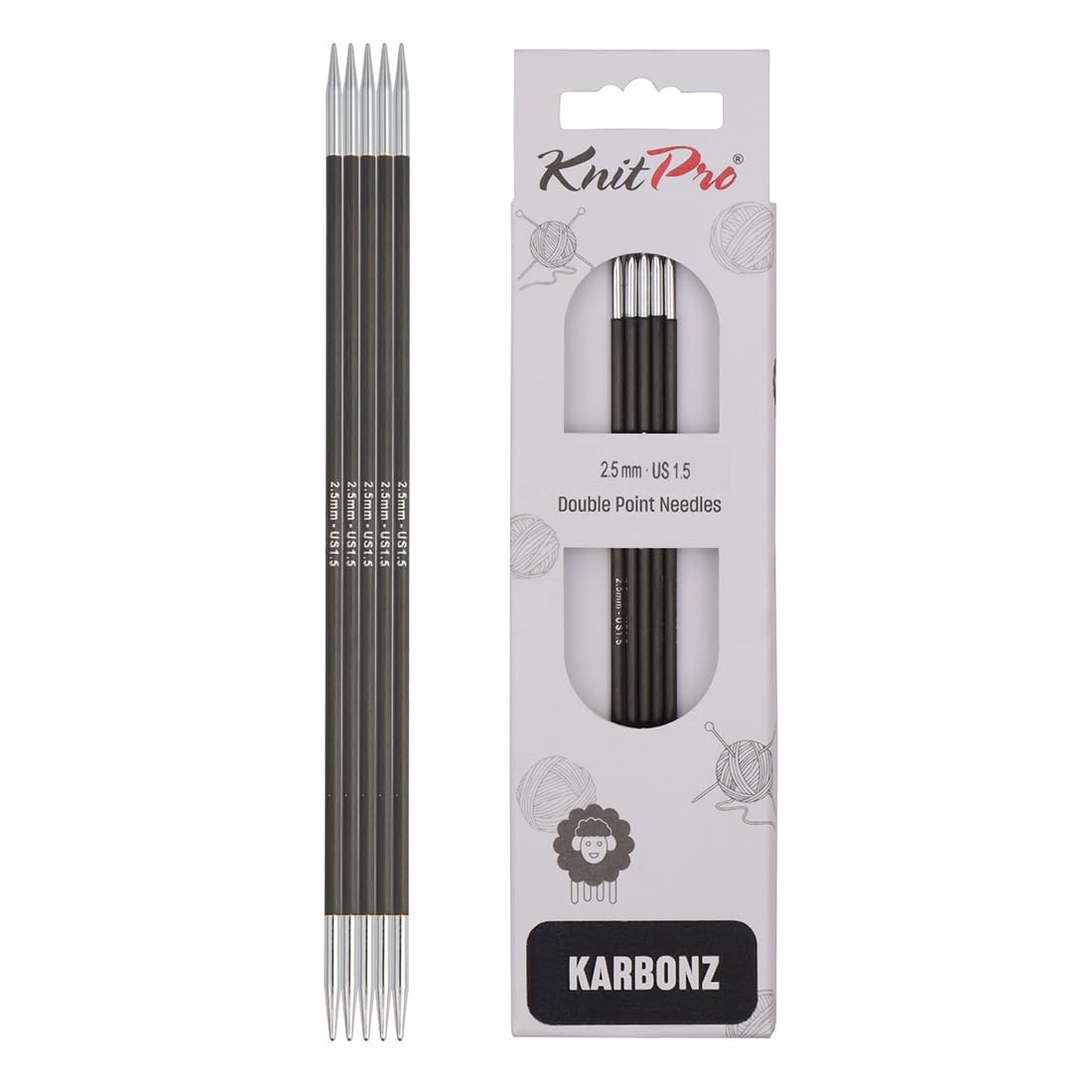 KNITPRO Karbonz — Aiguilles à double pointe 15 cm 2,5 mm