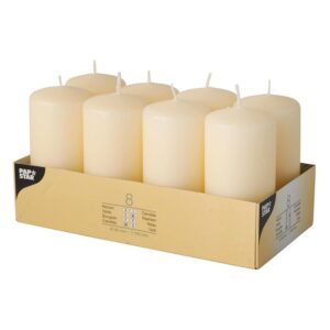 PAPSTAR — Lot de 8 bougies piliers rondes crème 5 x 10 cm