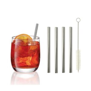METALTEX — Lot de 4 pailles droites en acier inoxydable 12,5 cm