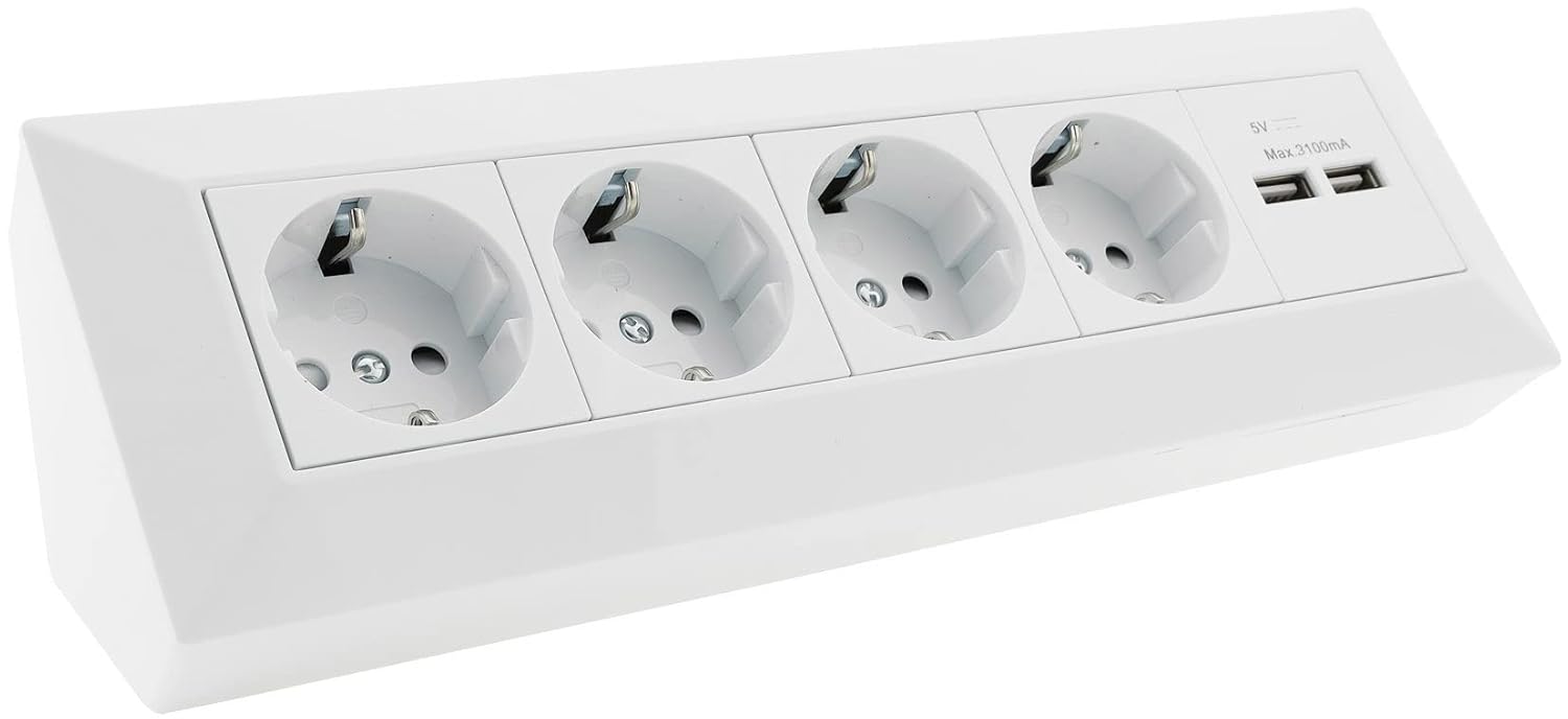 BLOC — Bloc multiprise 4 prises + 2 ports USB-A blanc – Image 7