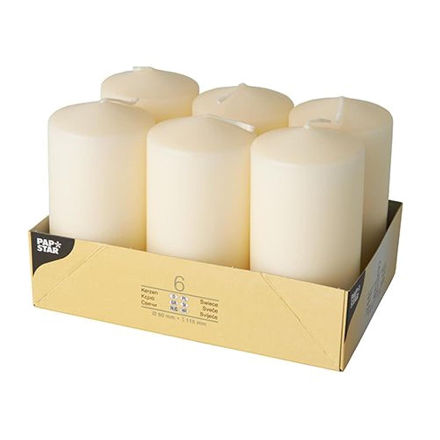 PAPSTAR — Bougies à flamme crème Ø 60 x 115 mm lot de 6