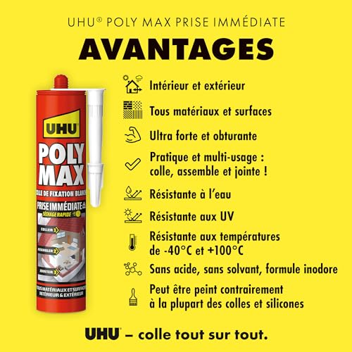 UHU Poly Max — Mastic-colle de fixation blanc 425 g – Image 2