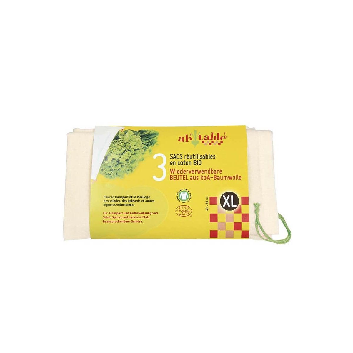 ECODIS — 3 Sacs Réutilisables XL en Coton Bio