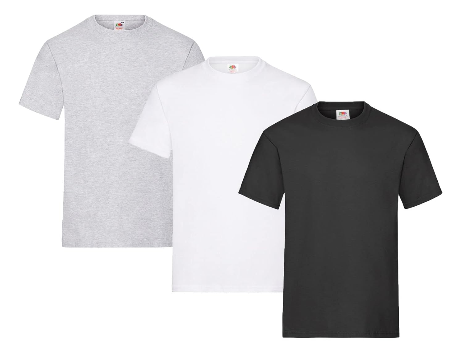 Fruit of the Loom Lot de 3 t-shirts pour homme Taille XL (1 x noir, 1 x blanc, 1 x gris) Avec 1 bloc-notes HL Kauf