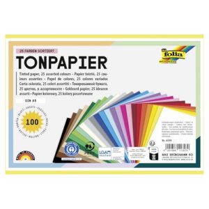 FOLIA — Papier teinté A5 130 g/m² 25 couleurs assorties noir