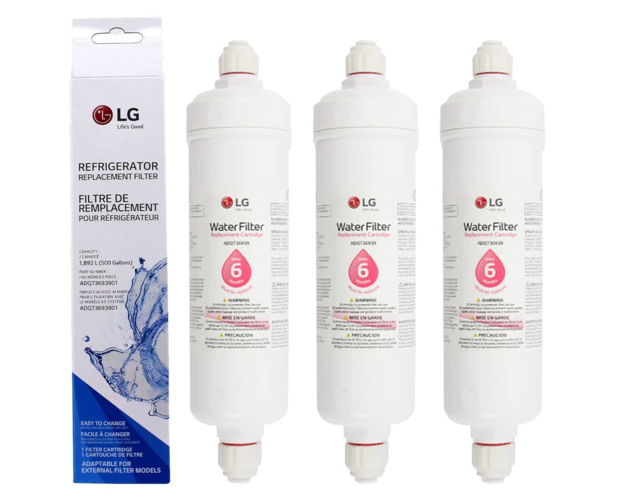 LG ADQ73693901 Cartouche de filtre à eau de réfrigérateur de remplacement "Push Fit Fitting" pour réfrigérateurs Bosch (lot de 3) – Image 7