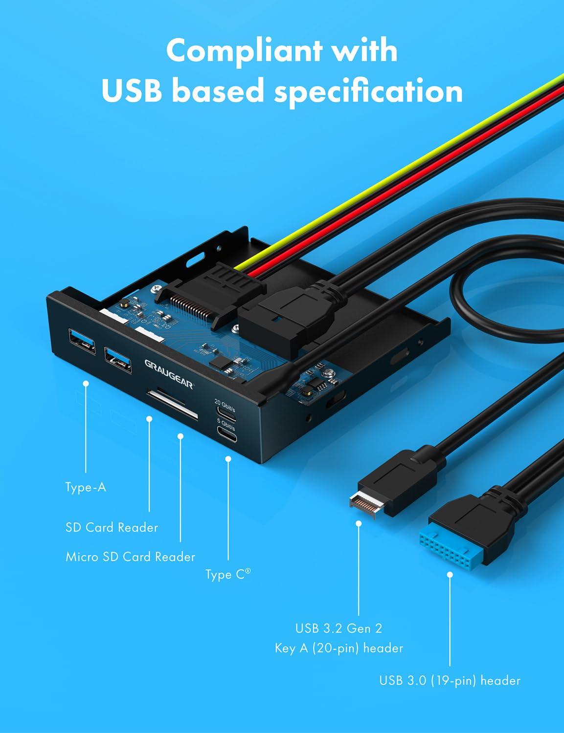 GRAUGEAR G-MP01CR — Panneau avant 6 interfaces USB-C/USB-A – Image 14