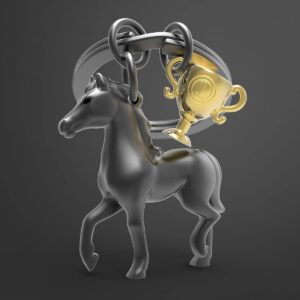 Alternative view of METALMORPHOSE — Porte-clés Cheval noir et trophée doré