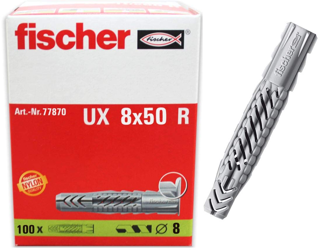 Fischer 077870 Lot de 100 chevilles en nylon UX 8 x 50 R