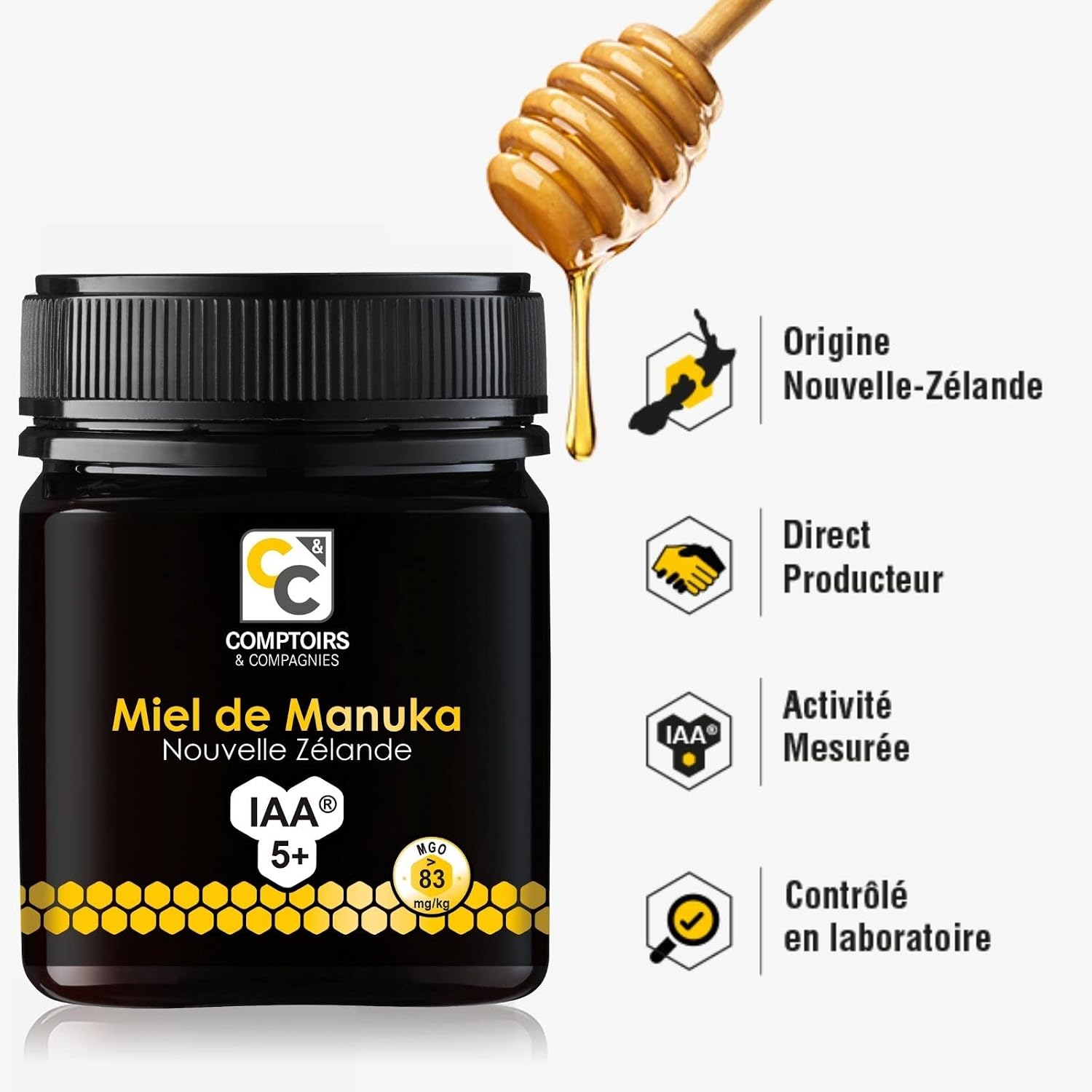 COMPTOIRS ET COMPAGNIES — Miel de Manuka Actif IAA5+ 250g – Image 2
